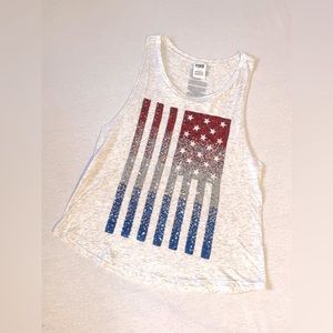 Heather Grey Tank w/Sequence American Flag by Victoria Secret Pink